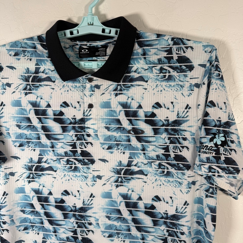 Oakley Polo Shirt Mens 2XL Blue Floral Kona Country Club Hydrolix Golf Floral